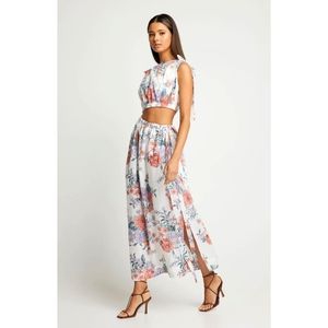 Sofia the Label White Jewel Floral Moma Gathered Cut Out Maxi Summer Dress